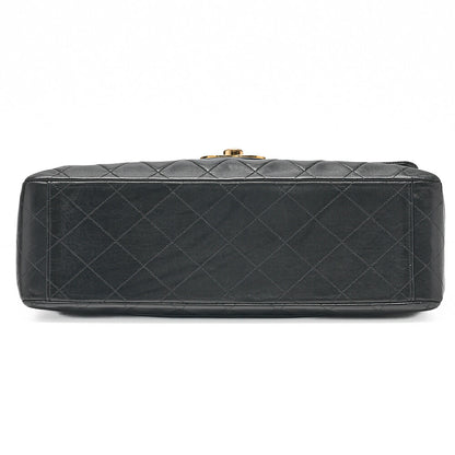 CHANEL Chain Shoulder Bag Deka Matelasse 34cm Single Flap Lambskin Black Gold-Tone Hardware, Pre-Owned