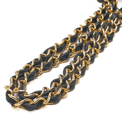 CHANEL Chain Shoulder Bag Deka Matelasse 34cm Single Flap Lambskin Black Gold-Tone Hardware, Pre-Owned