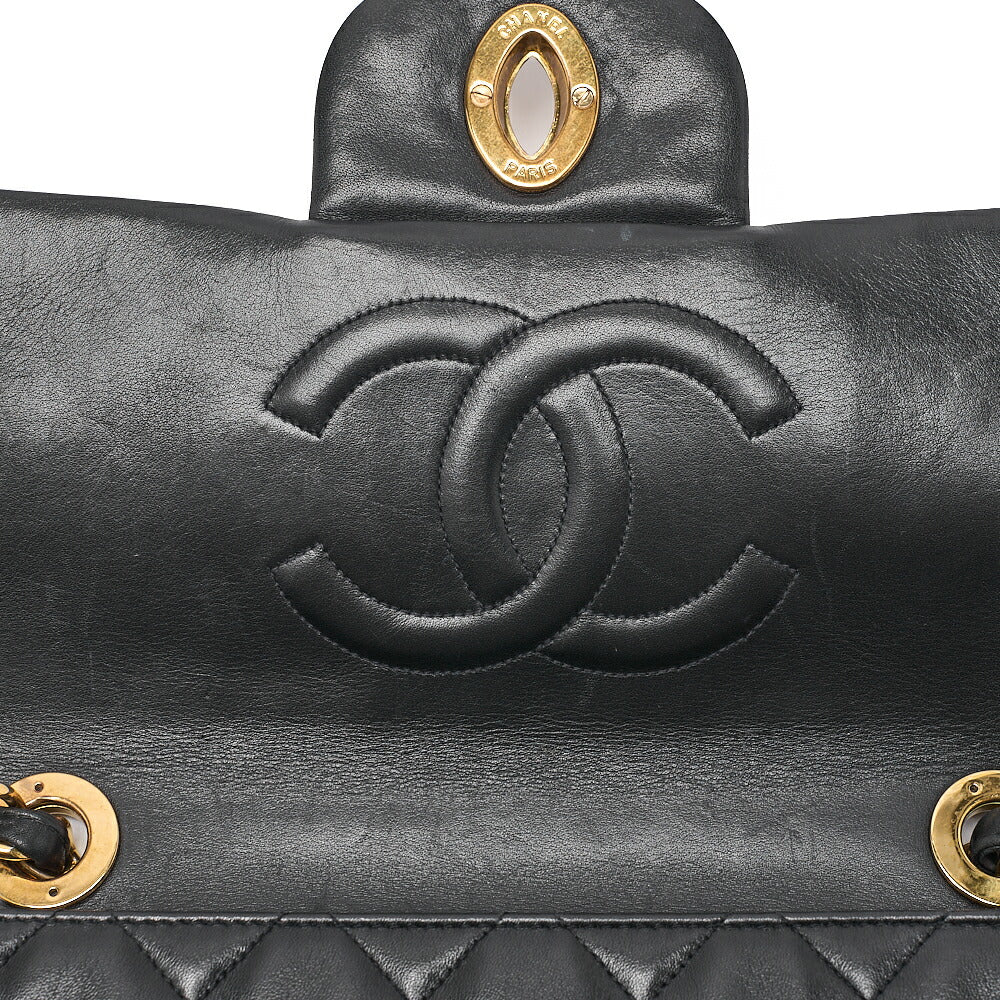 CHANEL Chain Shoulder Bag Deka Matelasse 34cm Single Flap Lambskin Black Gold-Tone Hardware, Pre-Owned