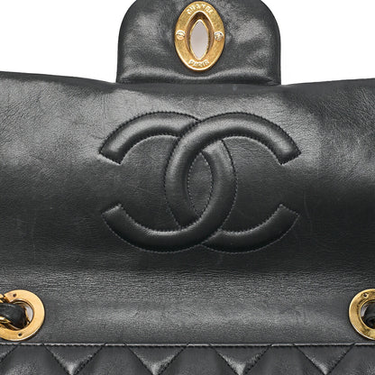 CHANEL Chain Shoulder Bag Deka Matelasse 34cm Single Flap Lambskin Black Gold-Tone Hardware, Pre-Owned