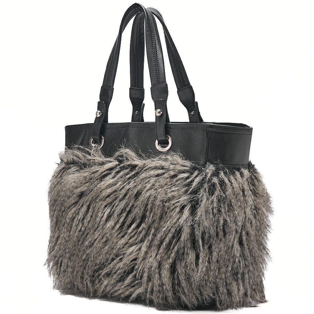 CHANEL Paris Biarritz Fantasy Fur Coco Charm Tote Bag Black Silver-Tone Hardware, Pre-Owned