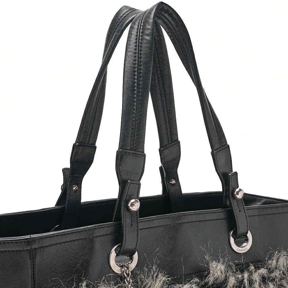 CHANEL Paris Biarritz Fantasy Fur Coco Charm Tote Bag Black Silver-Tone Hardware, Pre-Owned
