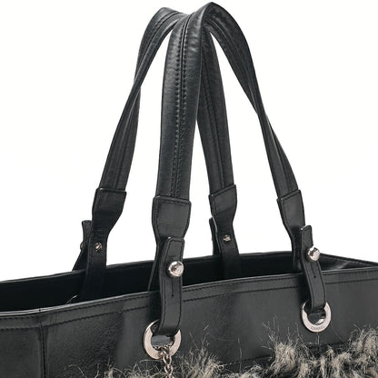 CHANEL Paris Biarritz Fantasy Fur Coco Charm Tote Bag Black Silver-Tone Hardware, Pre-Owned