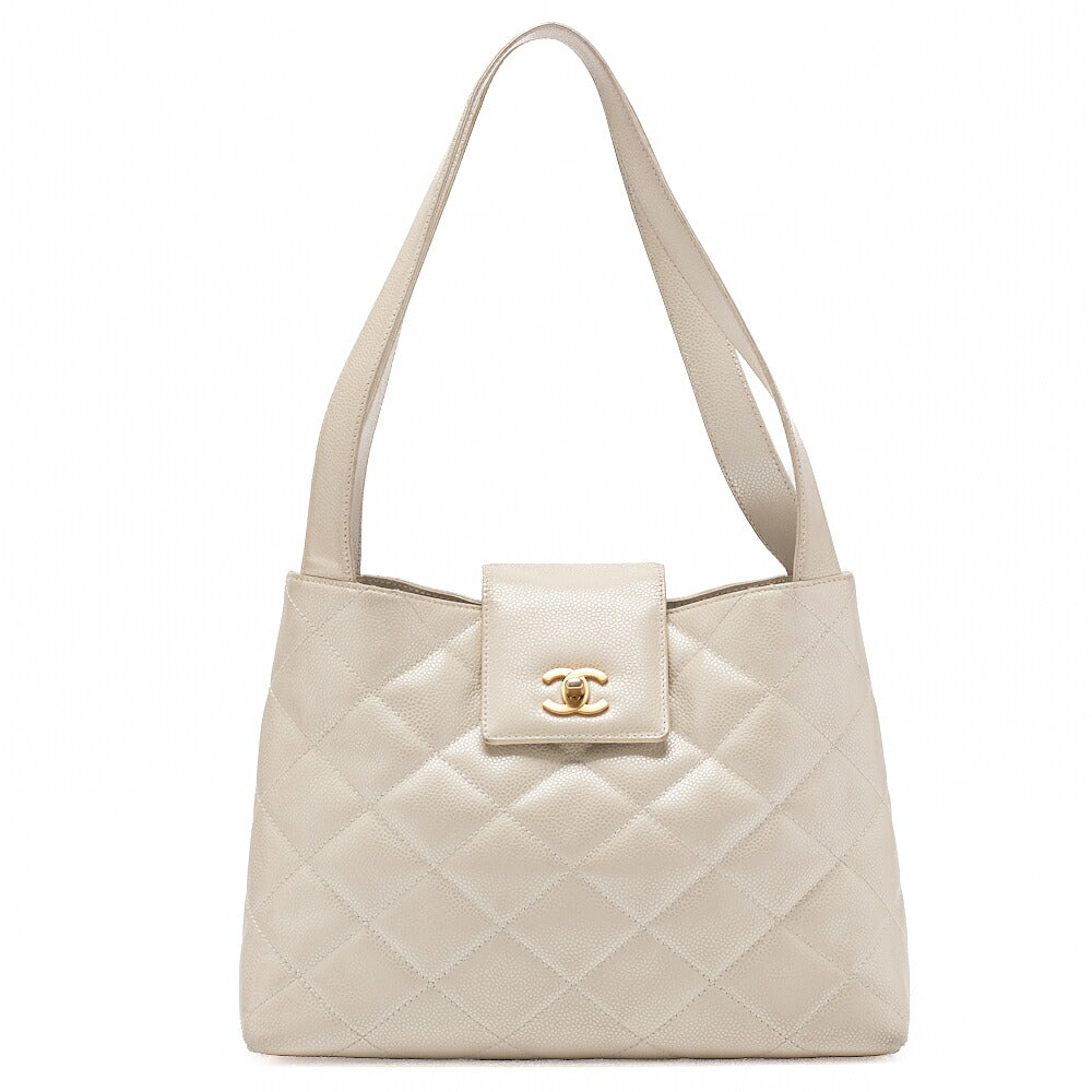 CHANEL Tote Bag Matelasse Turn Rock Bicolore Caviar Skin Ivory Gold-Tone Hardware, Pre-Owned