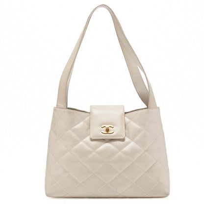 CHANEL Tote Bag Matelasse Turn Rock Bicolore Caviar Skin Ivory Gold-Tone Hardware, Pre-Owned