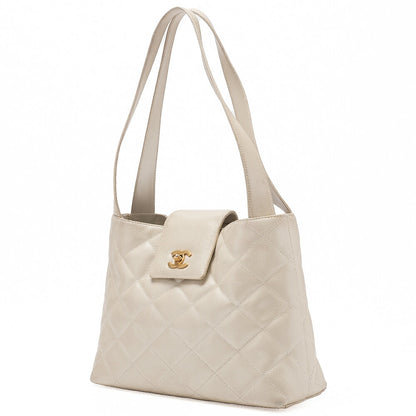CHANEL Tote Bag Matelasse Turn Rock Bicolore Caviar Skin Ivory Gold-Tone Hardware, Pre-Owned