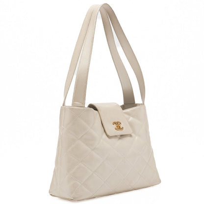 CHANEL Tote Bag Matelasse Turn Rock Bicolore Caviar Skin Ivory Gold-Tone Hardware, Pre-Owned