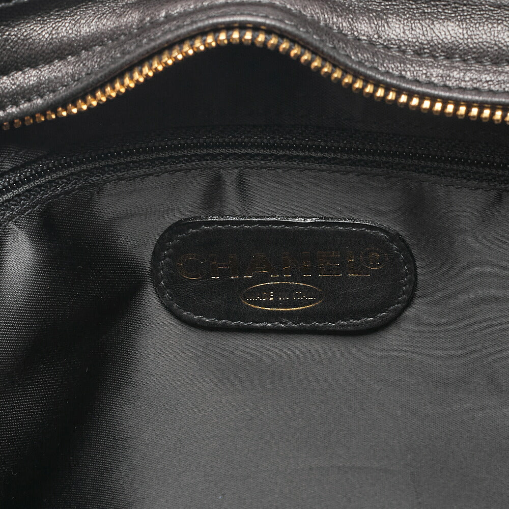 CHANEL Lambskin Matelasse Turn Lock Logo Charm Tote Bag Black Gold-Tone Hardware, Pre-Owned