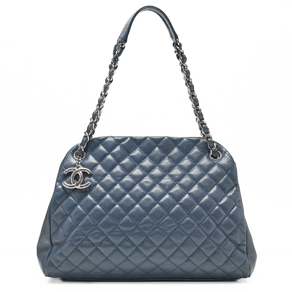 CHANEL Caviar Skin Matelasse with Coco Charm Boring Bag Navy Tone Silver-Tone Hardware, Pre-Owned