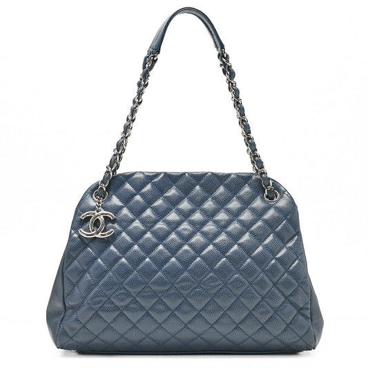 CHANEL Caviar Skin Matelasse with Coco Charm Boring Bag Navy Tone Silver-Tone Hardware, Pre-Owned