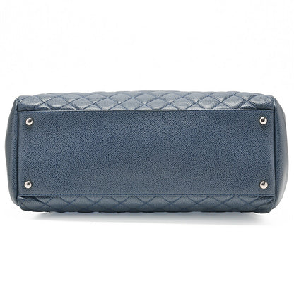 CHANEL Caviar Skin Matelasse with Coco Charm Boring Bag Navy Tone Silver-Tone Hardware, Pre-Owned