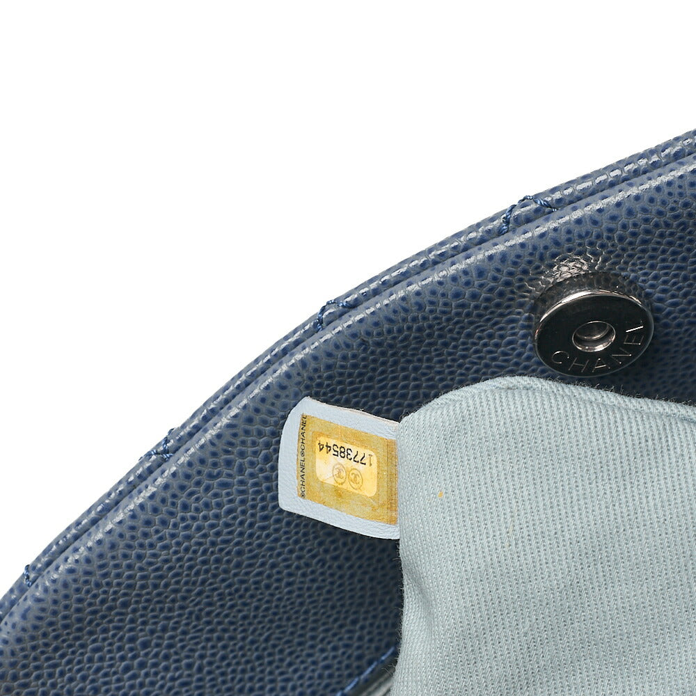 CHANEL Caviar Skin Matelasse with Coco Charm Boring Bag Navy Tone Silver-Tone Hardware, Pre-Owned