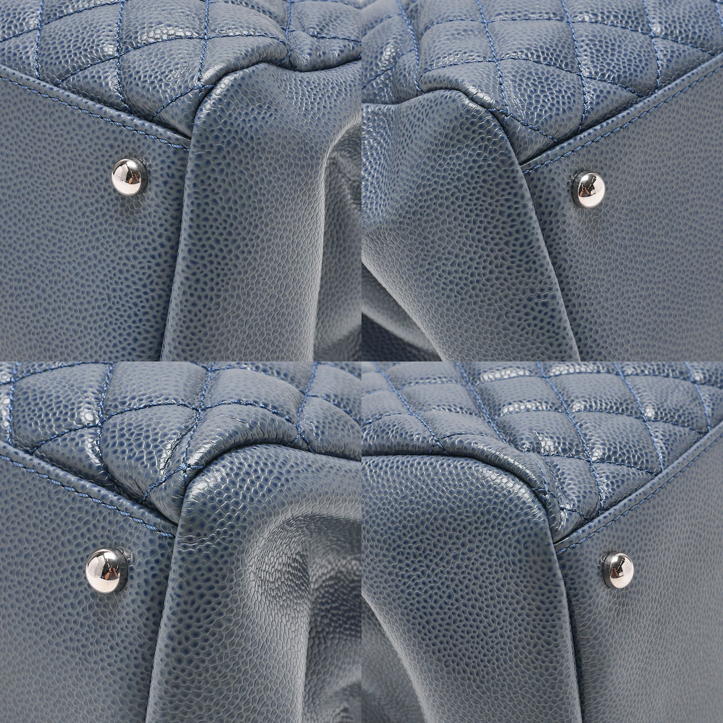 CHANEL Caviar Skin Matelasse with Coco Charm Boring Bag Navy Tone Silver-Tone Hardware, Pre-Owned