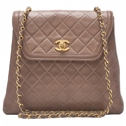 CHANEL Lambskin Matelasse Trapezoidal Single Chain Shoulder Bag Brown Gold-Tone Hardware, Pre-Owned