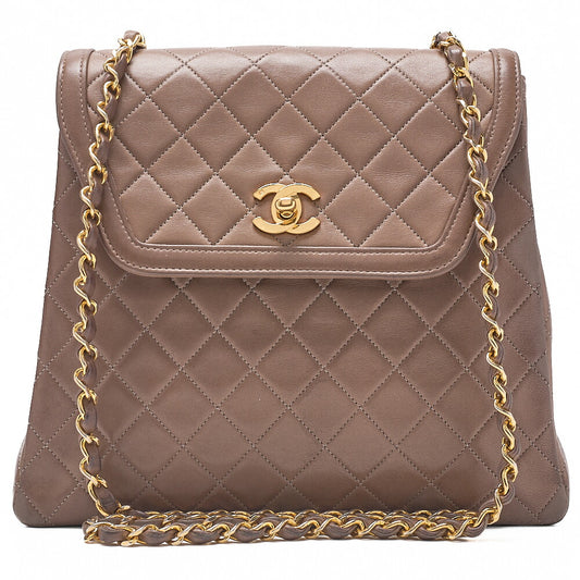 CHANEL Lambskin Matelasse Trapezoidal Single Chain Shoulder Bag Brown Gold-Tone Hardware, Pre-Owned