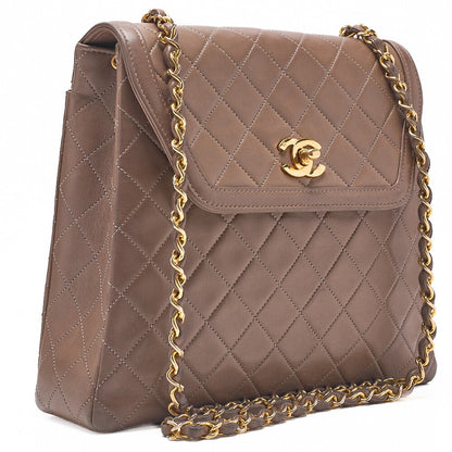 CHANEL Lambskin Matelasse Trapezoidal Single Chain Shoulder Bag Brown Gold-Tone Hardware, Pre-Owned