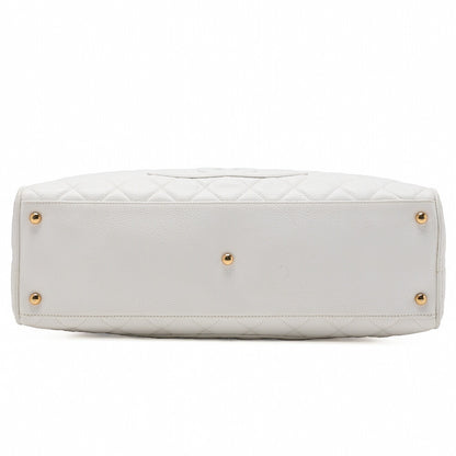 CHANEL Handbag Boston Bag Caviar Skin Matelasse Coco Mark White Gold-Tone Hardware, Pre-Owned