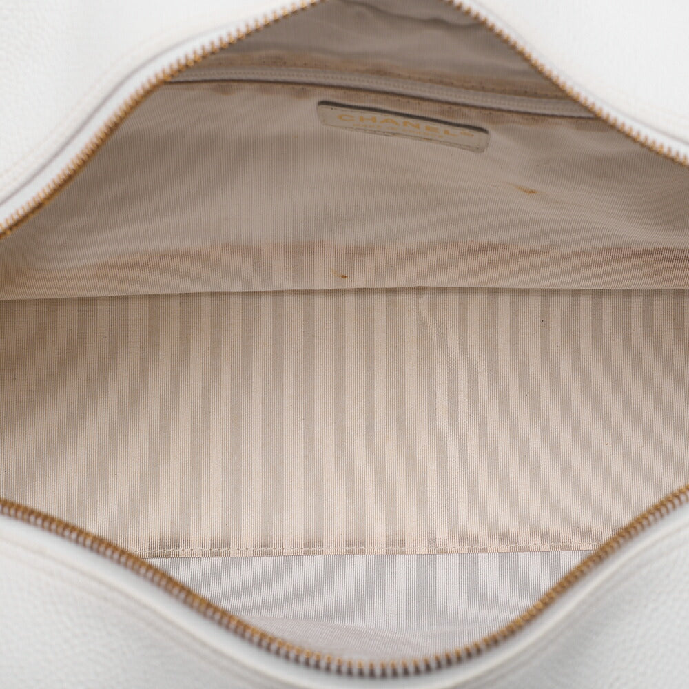 CHANEL Handbag Boston Bag Caviar Skin Matelasse Coco Mark White Gold-Tone Hardware, Pre-Owned