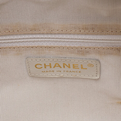 CHANEL Handbag Boston Bag Caviar Skin Matelasse Coco Mark White Gold-Tone Hardware, Pre-Owned