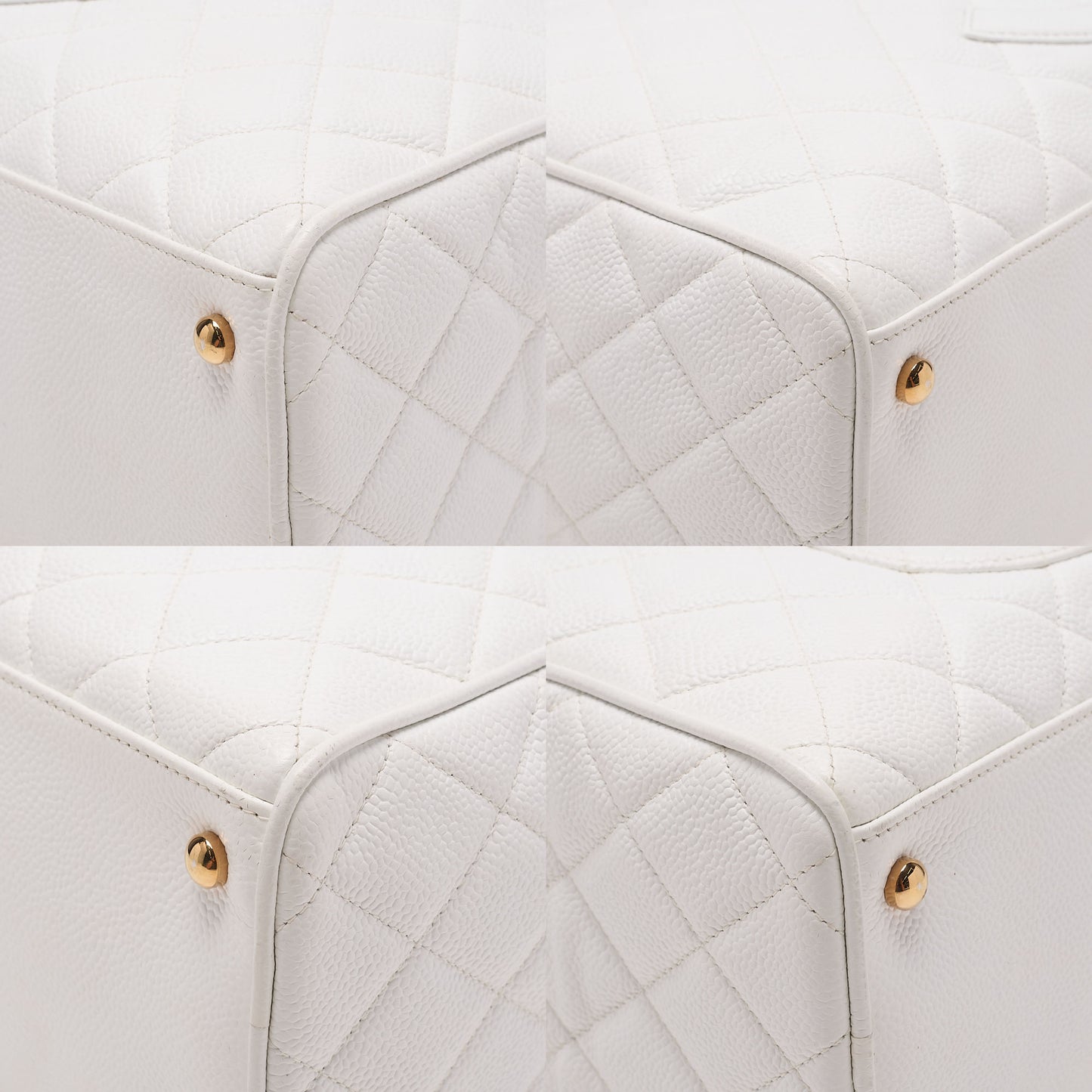 CHANEL Handbag Boston Bag Caviar Skin Matelasse Coco Mark White Gold-Tone Hardware, Pre-Owned