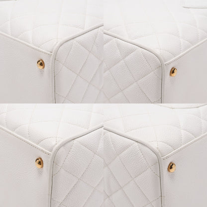 CHANEL Handbag Boston Bag Caviar Skin Matelasse Coco Mark White Gold-Tone Hardware, Pre-Owned