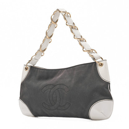 CHANEL Canvas x Lambskin Deka Coco Mark Chain Shoulder Black x White Gold-Tone Hardware, Pre-Owned