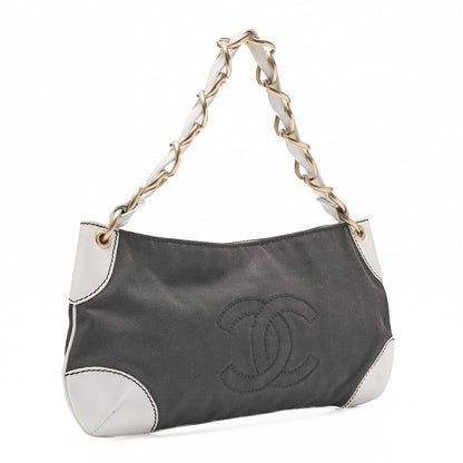 CHANEL Canvas x Lambskin Deka Coco Mark Chain Shoulder Black x White Gold-Tone Hardware, Pre-Owned