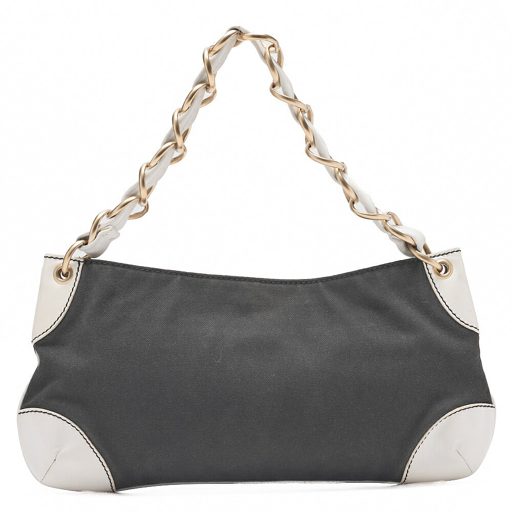 CHANEL Canvas x Lambskin Deka Coco Mark Chain Shoulder Black x White Gold-Tone Hardware, Pre-Owned