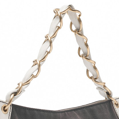 CHANEL Canvas x Lambskin Deka Coco Mark Chain Shoulder Black x White Gold-Tone Hardware, Pre-Owned
