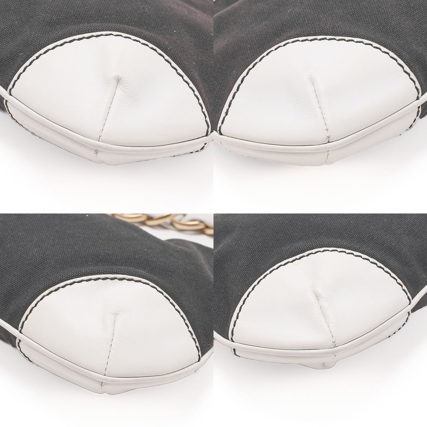 CHANEL Canvas x Lambskin Deka Coco Mark Chain Shoulder Black x White Gold-Tone Hardware, Pre-Owned