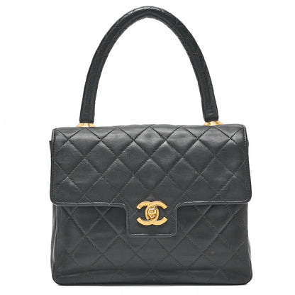CHANEL Lambskin Matelasse Handbag Black Gold-Tone Hardware, Pre-Owned