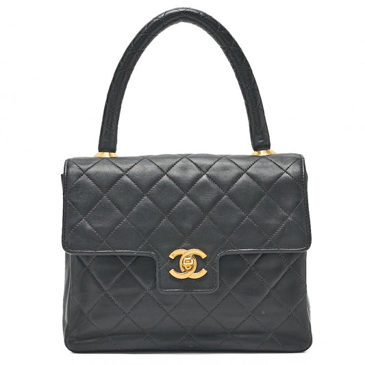 CHANEL Lambskin Matelasse Handbag Black Gold-Tone Hardware, Pre-Owned