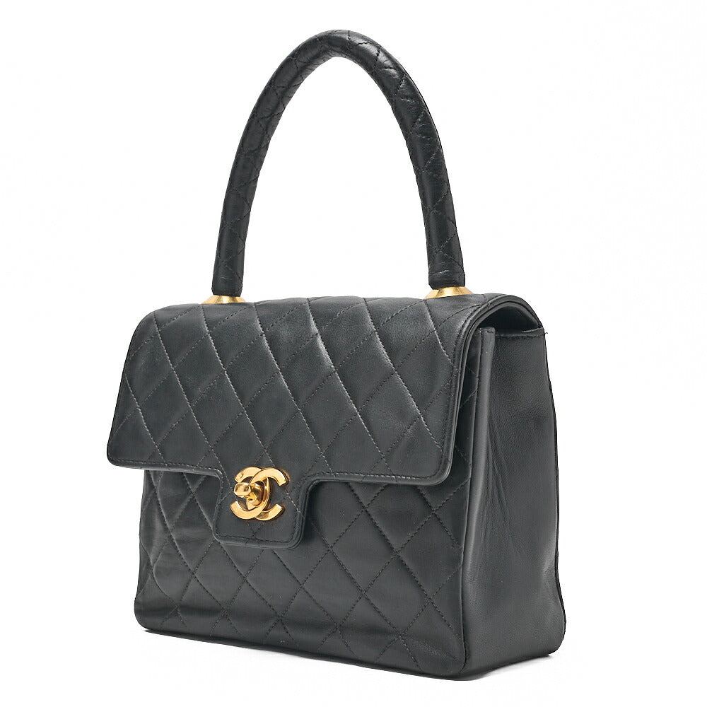 CHANEL Lambskin Matelasse Handbag Black Gold-Tone Hardware, Pre-Owned
