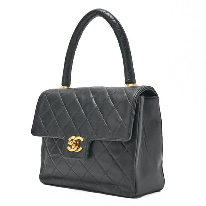 CHANEL Lambskin Matelasse Handbag Black Gold-Tone Hardware, Pre-Owned