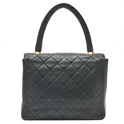 CHANEL Lambskin Matelasse Handbag Black Gold-Tone Hardware, Pre-Owned