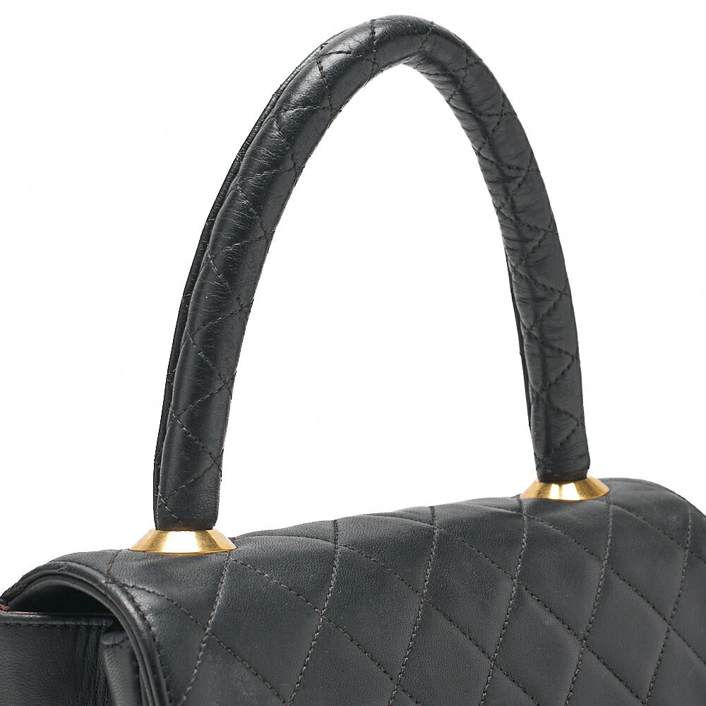 CHANEL Lambskin Matelasse Handbag Black Gold-Tone Hardware, Pre-Owned
