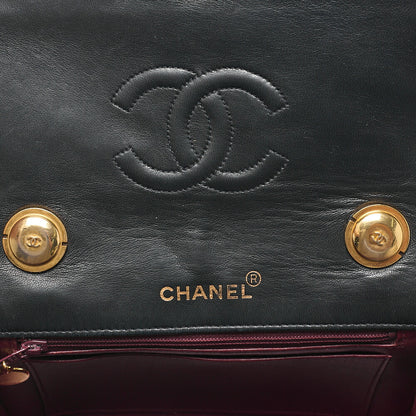 CHANEL Lambskin Matelasse Handbag Black Gold-Tone Hardware, Pre-Owned