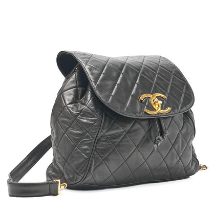 CHANEL Lambskin Coco Mark Chain Backpack Black Gold-Tone Hardware, Pre-Owned
