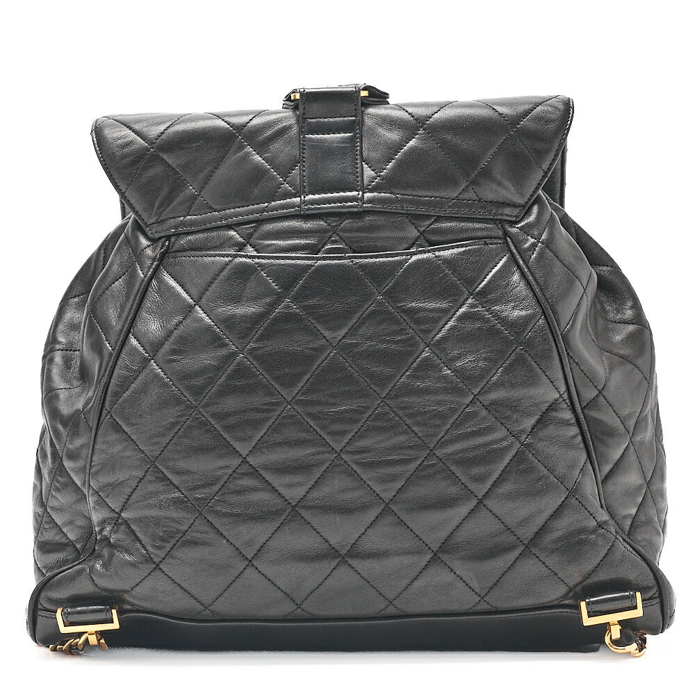 CHANEL Lambskin Coco Mark Chain Backpack Black Gold-Tone Hardware, Pre-Owned
