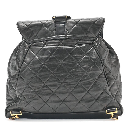 CHANEL Lambskin Coco Mark Chain Backpack Black Gold-Tone Hardware, Pre-Owned