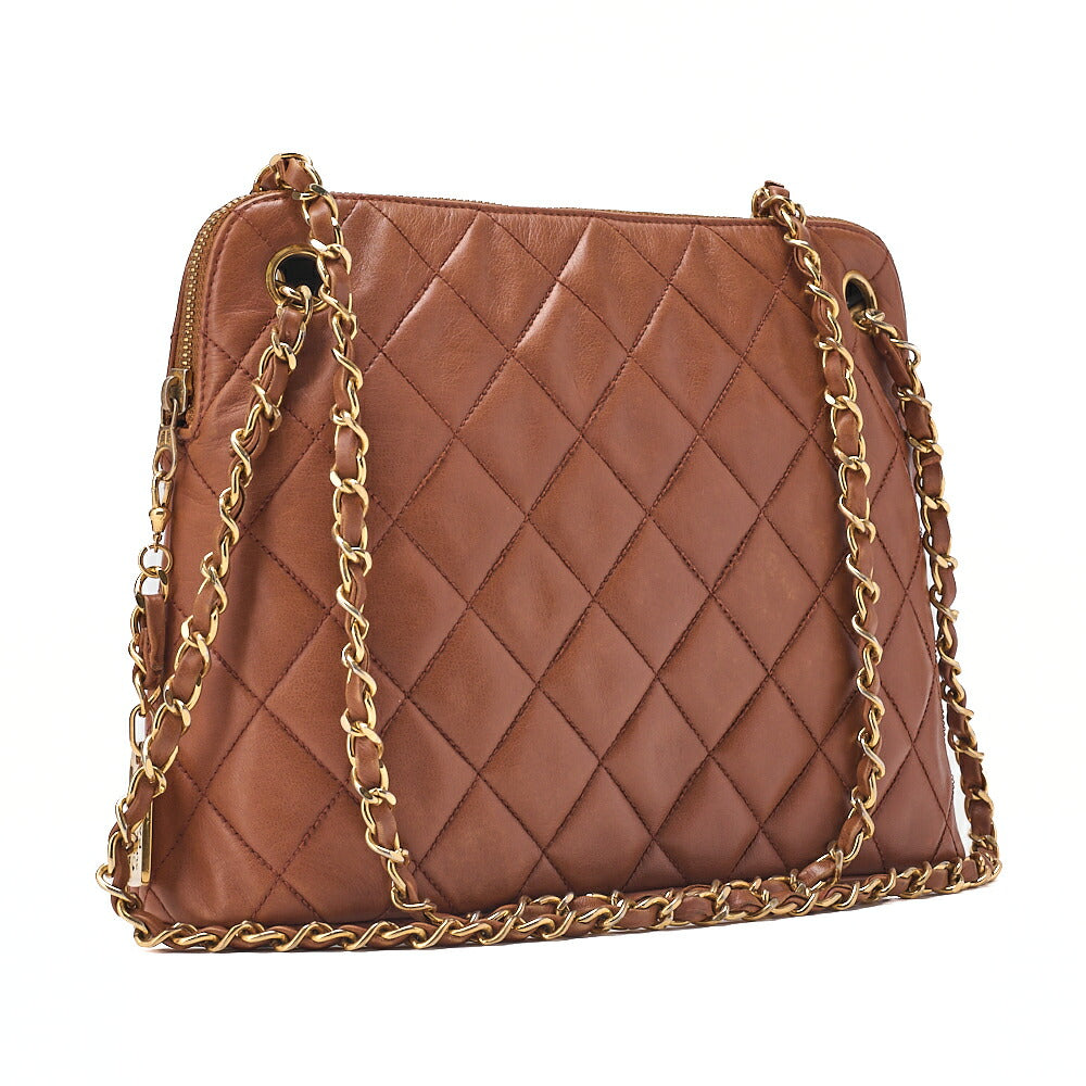 CHANEL Matelasse Plate Charm Chain Shoulder Lambskin Brown Gold-Tone Hardware, Pre-Owned