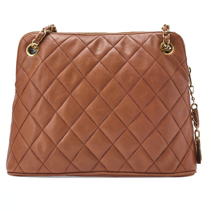 CHANEL Matelasse Plate Charm Chain Shoulder Lambskin Brown Gold-Tone Hardware, Pre-Owned