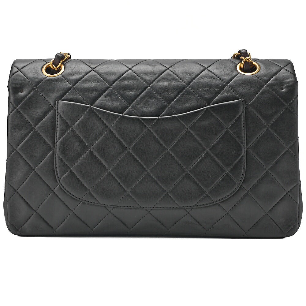 CHANEL Lambskin Matelasse 25cm Double Flap Chain Shoulder Black Gold-Tone Hardware, Pre-Owned