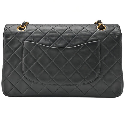 CHANEL Lambskin Matelasse 25cm Double Flap Chain Shoulder Black Gold-Tone Hardware, Pre-Owned