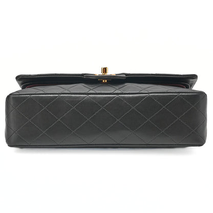 CHANEL Lambskin Matelasse 25cm Double Flap Chain Shoulder Black Gold-Tone Hardware, Pre-Owned