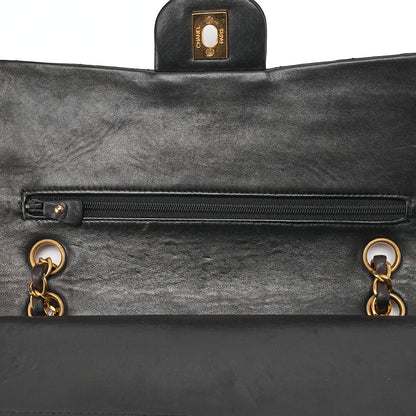 CHANEL Lambskin Matelasse 25cm Double Flap Chain Shoulder Black Gold-Tone Hardware, Pre-Owned