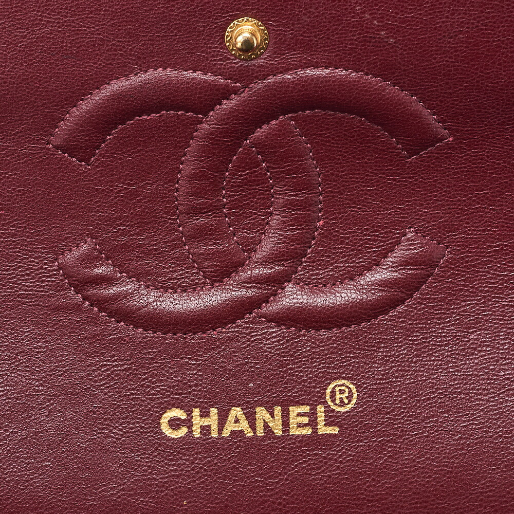 CHANEL Lambskin Matelasse 25cm Double Flap Chain Shoulder Black Gold-Tone Hardware, Pre-Owned