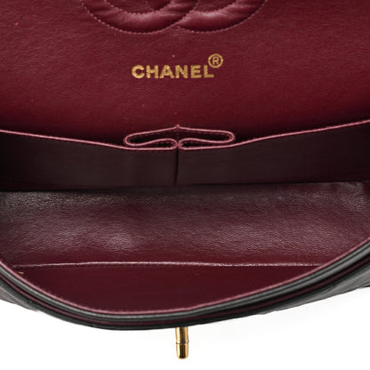 CHANEL Lambskin Matelasse 25cm Double Flap Chain Shoulder Black Gold-Tone Hardware, Pre-Owned