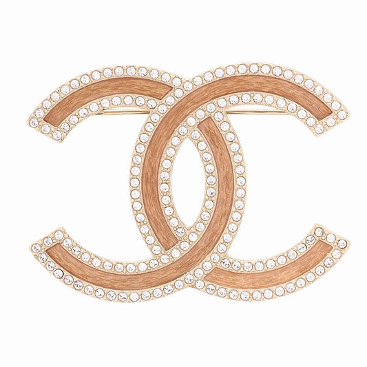 CHANEL Coco Mark L21S Brooch GP x Rhinestone Champagne Gold Plated-Tone Hardware, Pre-Owned