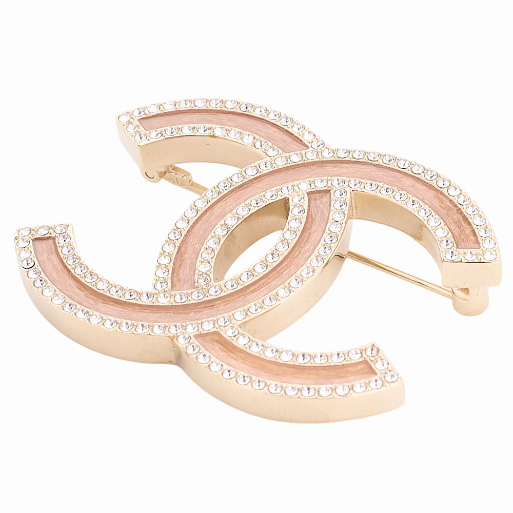 CHANEL Coco Mark L21S Brooch GP x Rhinestone Champagne Gold Plated-Tone Hardware, Pre-Owned